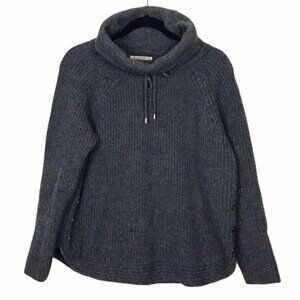 Woolovers Gray 100% Lambswool Drawstring Cowl Neck Sweater Medium